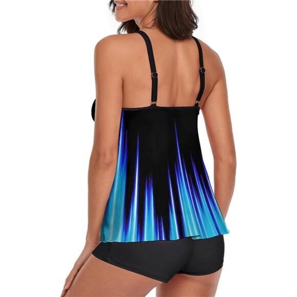 Women's Tankini Swimsuit Two Piece Tummy Control Flowy Swim Top with Boyshorts - Picture 3 of 5